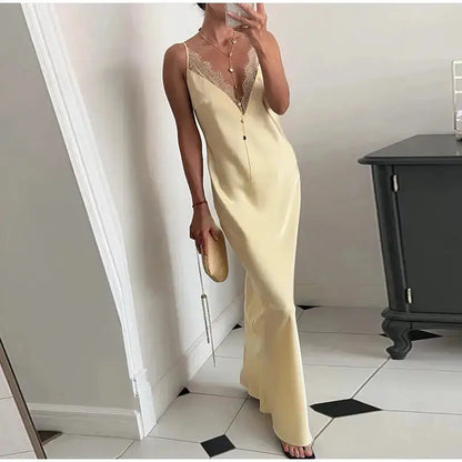 Elegant Lace Satin Spliced Women&
