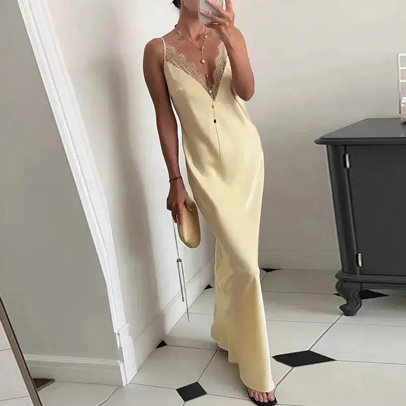 Elegant Lace Satin Spliced Women&