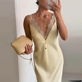 Elegant Lace Satin Spliced Women&