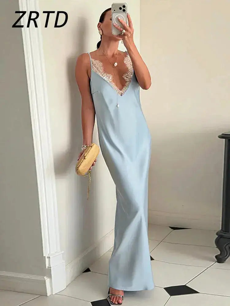 Elegant Lace Satin Spliced Women&