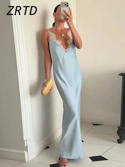 Elegant Lace Satin Spliced Women&