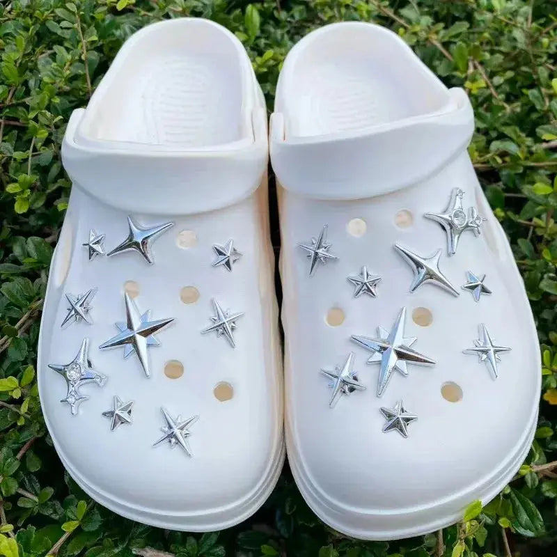 Set of 18 punk-style metal rivets and decorative buckles for garden shoes and hole shoes, ideal for DIY shoe customization.