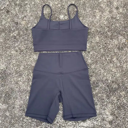Damen Enganliegende Yoga-Radlerhose Anzug U-förmiger Träger-BH Oberbekleidung Sportunterwäsche Fitnessstudio-Yoga-Set
