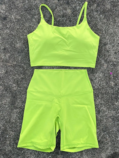 Damen Enganliegende Yoga-Radlerhose Anzug U-förmiger Träger-BH Oberbekleidung Sportunterwäsche Fitnessstudio-Yoga-Set