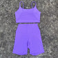 Damen Enganliegende Yoga-Radlerhose Anzug U-förmiger Träger-BH Oberbekleidung Sportunterwäsche Fitnessstudio-Yoga-Set