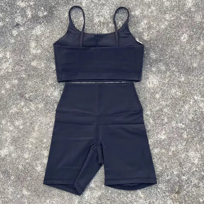 Damen Enganliegende Yoga-Radlerhose Anzug U-förmiger Träger-BH Oberbekleidung Sportunterwäsche Fitnessstudio-Yoga-Set