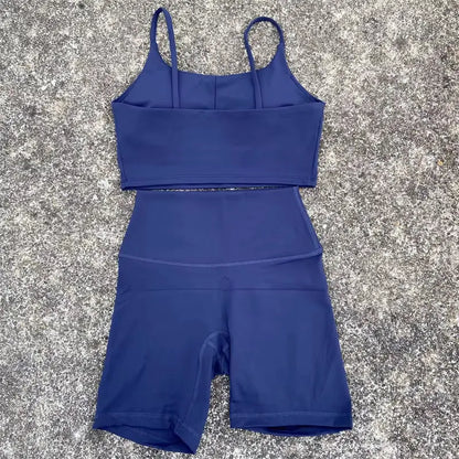 Damen Enganliegende Yoga-Radlerhose Anzug U-förmiger Träger-BH Oberbekleidung Sportunterwäsche Fitnessstudio-Yoga-Set