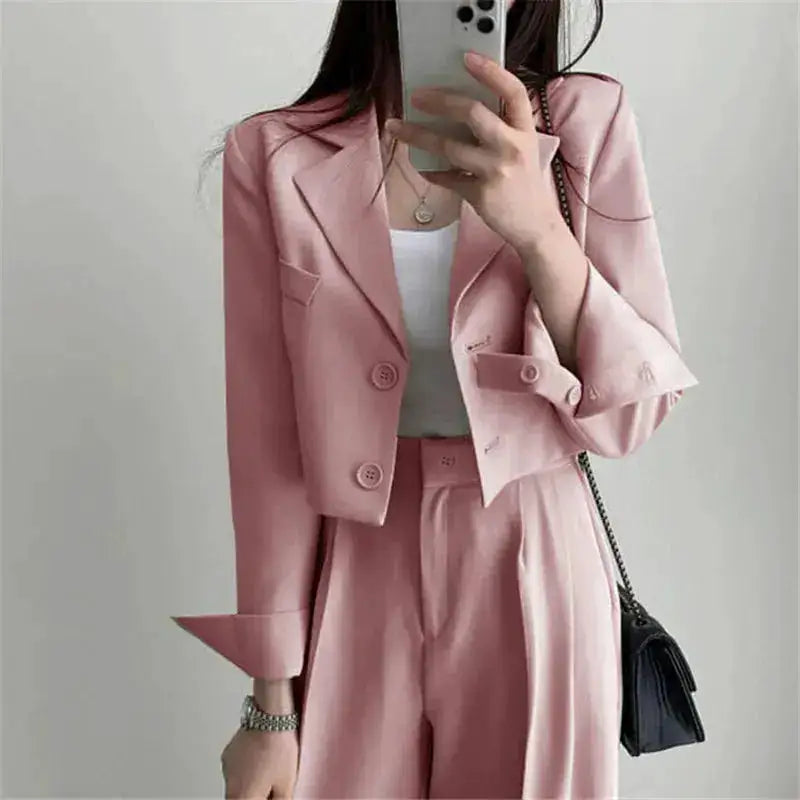 Suit Coat 2 Piece Set Women Blazer Jacket Straight Pants Ensemble Single Breasted Turn Down Collar Trousers Office Lady Outfits by Dropshipman