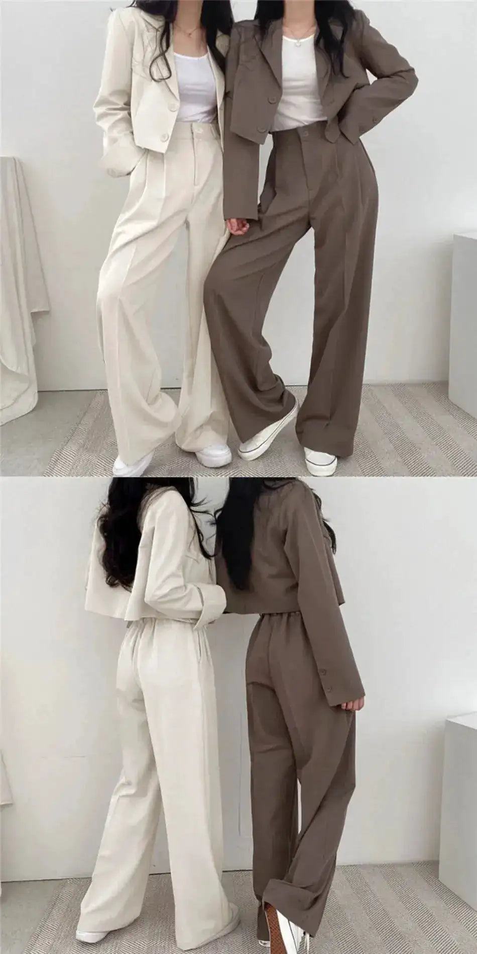 Suit Coat 2 Piece Set Women Blazer Jacket Straight Pants Ensemble Single Breasted Turn Down Collar Trousers Office Lady Outfits by Dropshipman