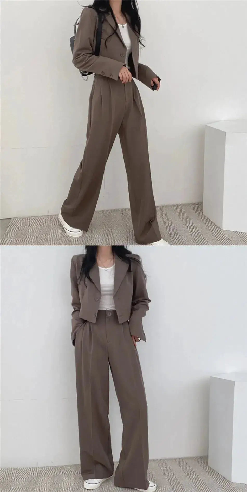 Suit Coat 2 Piece Set Women Blazer Jacket Straight Pants Ensemble Single Breasted Turn Down Collar Trousers Office Lady Outfits by Dropshipman