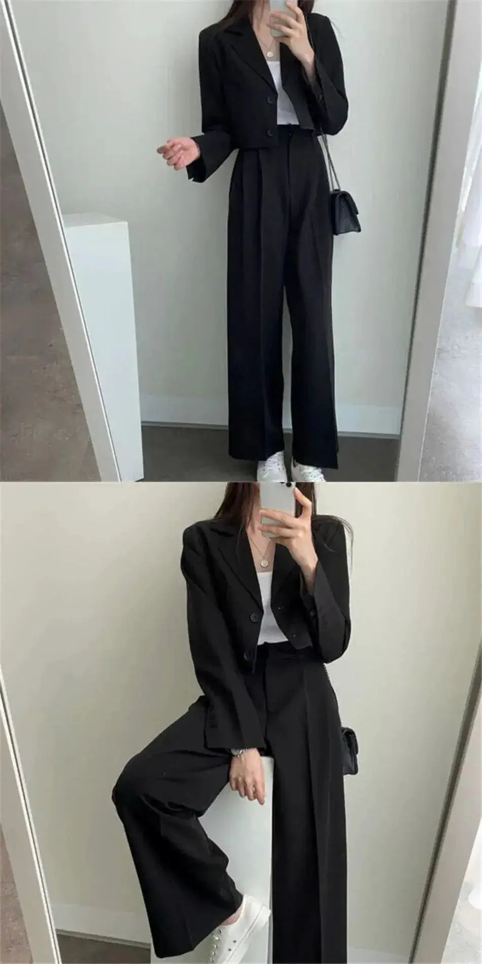 Suit Coat 2 Piece Set Women Blazer Jacket Straight Pants Ensemble Single Breasted Turn Down Collar Trousers Office Lady Outfits by Dropshipman
