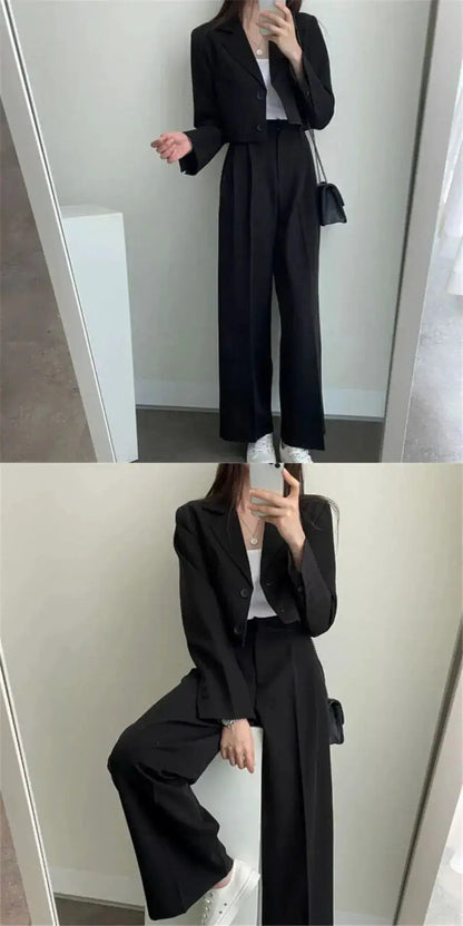Suit Coat 2 Piece Set Women Blazer Jacket Straight Pants Ensemble Single Breasted Turn Down Collar Trousers Office Lady Outfits by Dropshipman