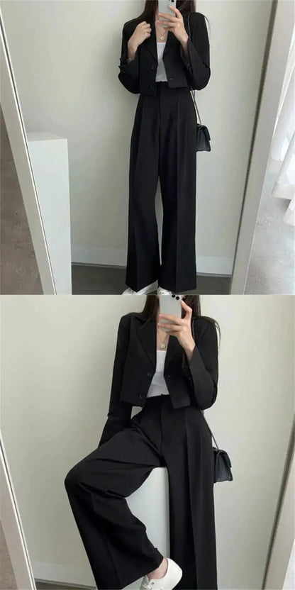 Suit Coat 2 Piece Set Women Blazer Jacket Straight Pants Ensemble Single Breasted Turn Down Collar Trousers Office Lady Outfits by Dropshipman