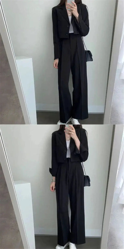 Suit Coat 2 Piece Set Women Blazer Jacket Straight Pants Ensemble Single Breasted Turn Down Collar Trousers Office Lady Outfits by Dropshipman