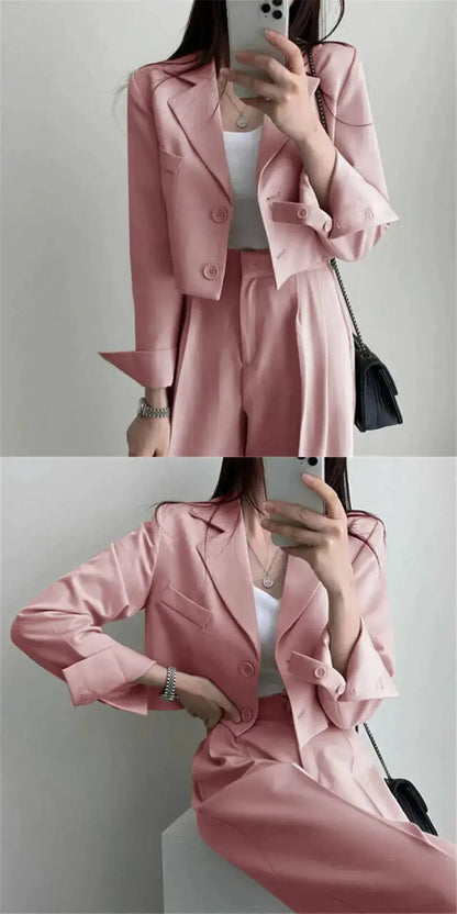 Suit Coat 2 Piece Set Women Blazer Jacket Straight Pants Ensemble Single Breasted Turn Down Collar Trousers Office Lady Outfits by Dropshipman