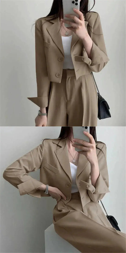 Suit Coat 2 Piece Set Women Blazer Jacket Straight Pants Ensemble Single Breasted Turn Down Collar Trousers Office Lady Outfits by Dropshipman