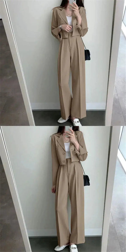 Suit Coat 2 Piece Set Women Blazer Jacket Straight Pants Ensemble Single Breasted Turn Down Collar Trousers Office Lady Outfits by Dropshipman