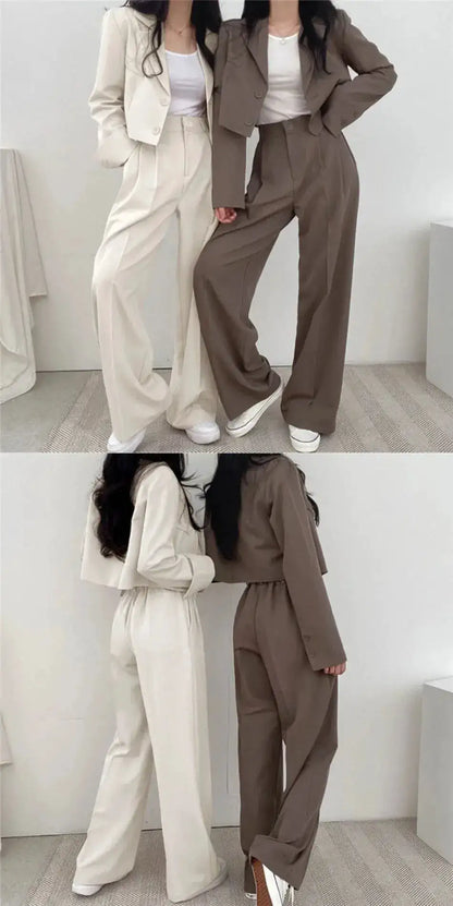 Suit Coat 2 Piece Set Women Blazer Jacket Straight Pants Ensemble Single Breasted Turn Down Collar Trousers Office Lady Outfits by Dropshipman