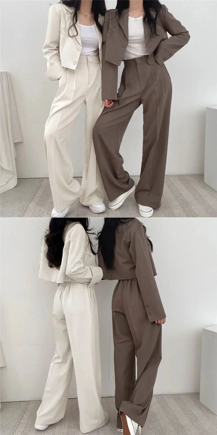 Suit Coat 2 Piece Set Women Blazer Jacket Straight Pants Ensemble Single Breasted Turn Down Collar Trousers Office Lady Outfits SHOPEZRA L.L.C.
