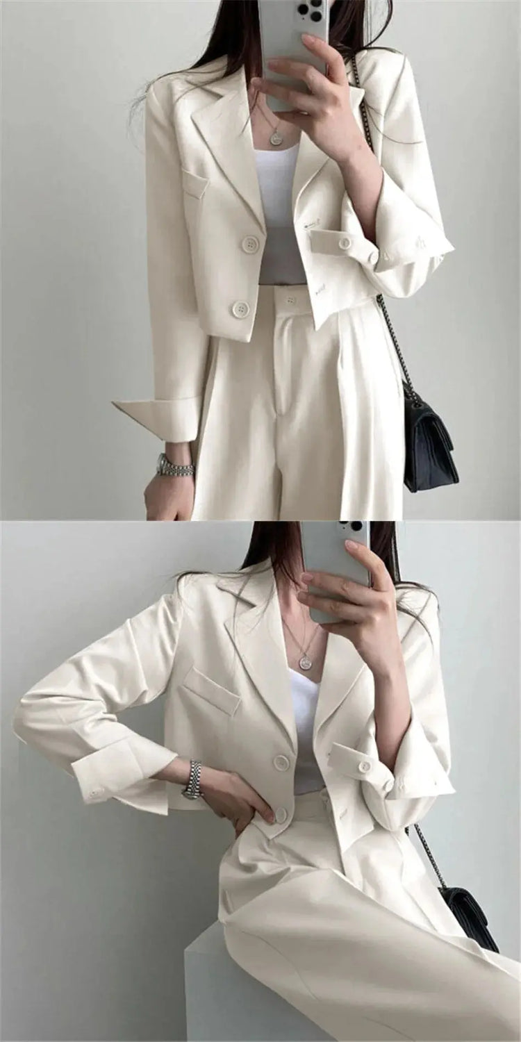 Suit Coat 2 Piece Set Women Blazer Jacket Straight Pants Ensemble Single Breasted Turn Down Collar Trousers Office Lady Outfits SHOPEZRA L.L.C.