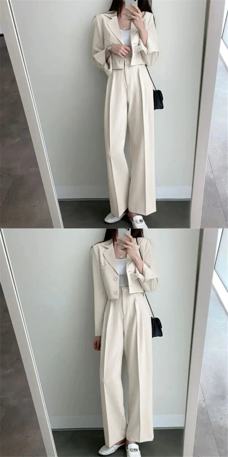 Suit Coat 2 Piece Set Women Blazer Jacket Straight Pants Ensemble Single Breasted Turn Down Collar Trousers Office Lady Outfits SHOPEZRA L.L.C.