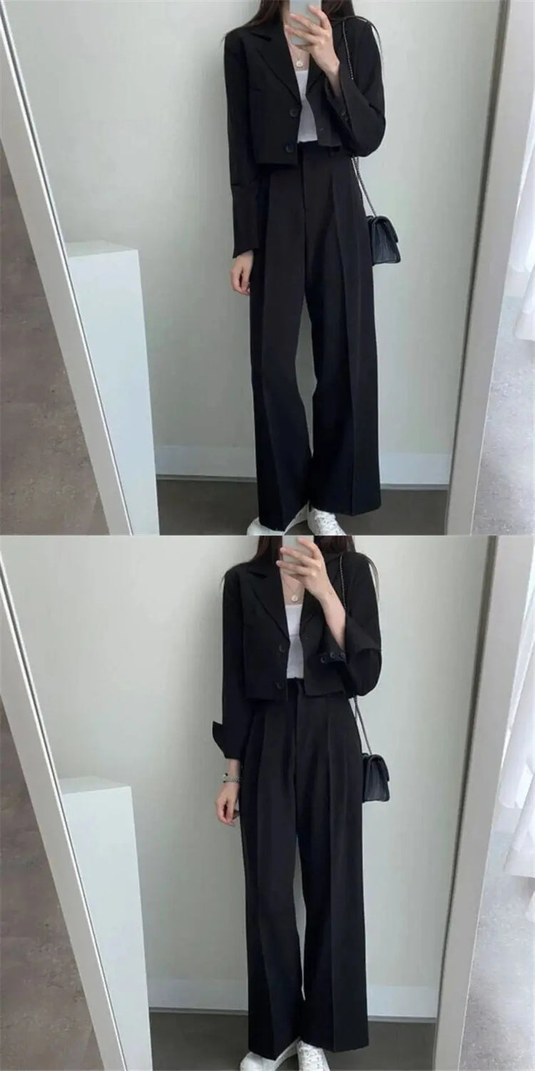 Suit Coat 2 Piece Set Women Blazer Jacket Straight Pants Ensemble Single Breasted Turn Down Collar Trousers Office Lady Outfits SHOPEZRA L.L.C.