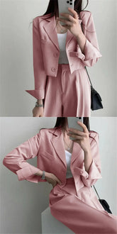 Suit Coat 2 Piece Set Women Blazer Jacket Straight Pants Ensemble Single Breasted Turn Down Collar Trousers Office Lady Outfits SHOPEZRA L.L.C.