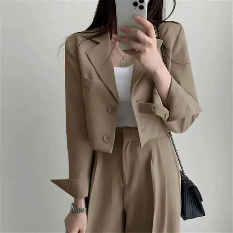 Suit Coat 2 Piece Set Women Blazer Jacket Straight Pants Ensemble Single Breasted Turn Down Collar Trousers Office Lady Outfits by Dropshipman