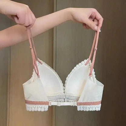 US Back Underwear 2024 New Explosions Front Buckle Bra No Steel Ring French Triangle Cup Sexy Big U Backless Bra by Dropshipman