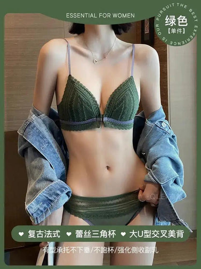 US Back Underwear 2024 New Explosions Front Buckle Bra No Steel Ring French Triangle Cup Sexy Big U Backless Bra by Dropshipman