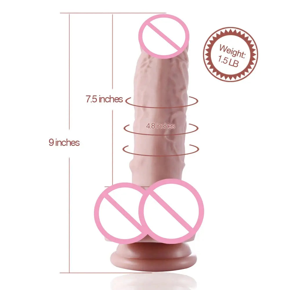 HISMITH silicone dildo sex machine accessory, 9.1 inches long, 1.8 inches diameter, realistic design, safety features, black color