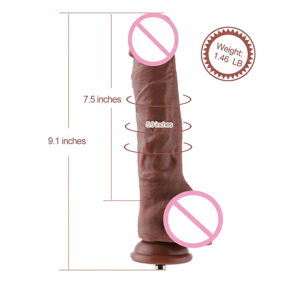 HISMITH silicone dildo sex machine accessory with 9.1-inch length and 1.8-inch diameter, realistic design, safety-rated material.
