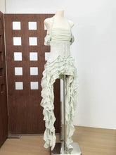 Women Ruffles Draped Dress Three Piece Sets Sexy Halter Neck Folds Ruffled Dress+Lace-up Corset Top+Shorts Suits Party Cocktail SHOPEZRA L.L.C.
