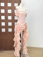Women Ruffles Draped Dress Three Piece Sets Sexy Halter Neck Folds Ruffled Dress+Lace-up Corset Top+Shorts Suits Party Cocktail SHOPEZRA L.L.C.