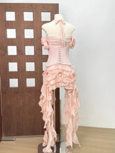 Women Ruffles Draped Dress Three Piece Sets Sexy Halter Neck Folds Ruffled Dress+Lace-up Corset Top+Shorts Suits Party Cocktail SHOPEZRA L.L.C.
