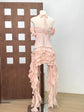 Women Ruffles Draped Dress Three Piece Sets Sexy Halter Neck Folds Ruffled Dress+Lace-up Corset Top+Shorts Suits Party Cocktail SHOPEZRA L.L.C.