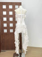 Women Ruffles Draped Dress Three Piece Sets Sexy Halter Neck Folds Ruffled Dress+Lace-up Corset Top+Shorts Suits Party Cocktail SHOPEZRA L.L.C.