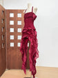 Women Ruffles Draped Dress Three Piece Sets Sexy Halter Neck Folds Ruffled Dress+Lace-up Corset Top+Shorts Suits Party Cocktail SHOPEZRA L.L.C.