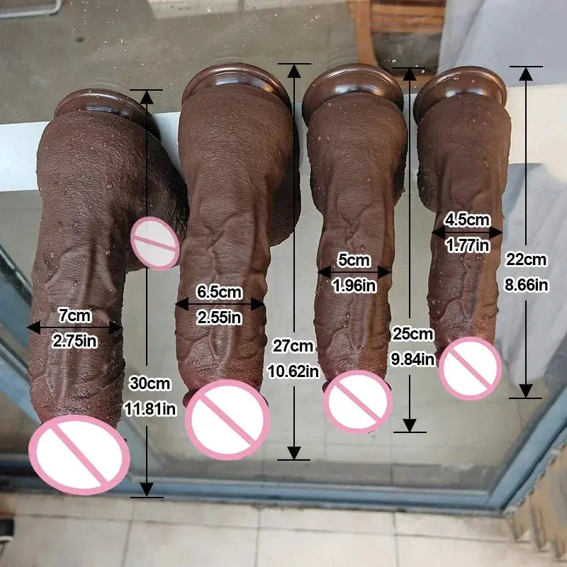 Realistic coffee-shaped silicone dildo with detailed shaft, clitoris, and suction base, designed for erotic vaginal and anal pleasure.