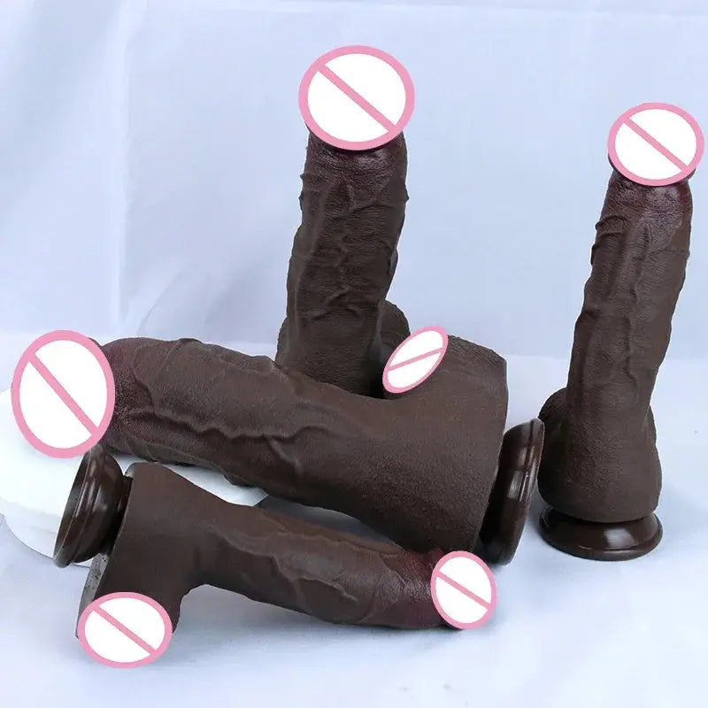 Realistic big silicone coffee-shaped dildo for women, with vaginal, anal, clitoral stimulation, and suction features, from SHOPEZRA L.L.C.