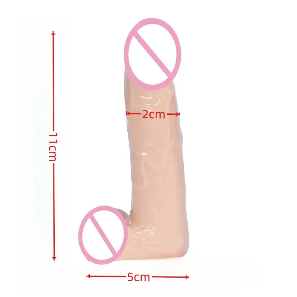 11cm silicone mini dildo with realistic design, suction cup base, waterproof G-spot massager for women and couples.