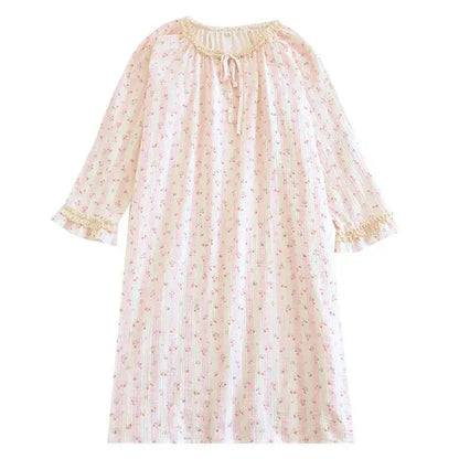 Spring and Summer Long Sleeve Round Neck Lace Sweet Long Dress Women&