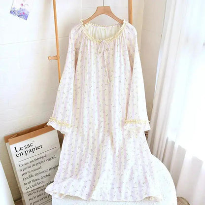 Spring and Summer Long Sleeve Round Neck Lace Sweet Long Dress Women&