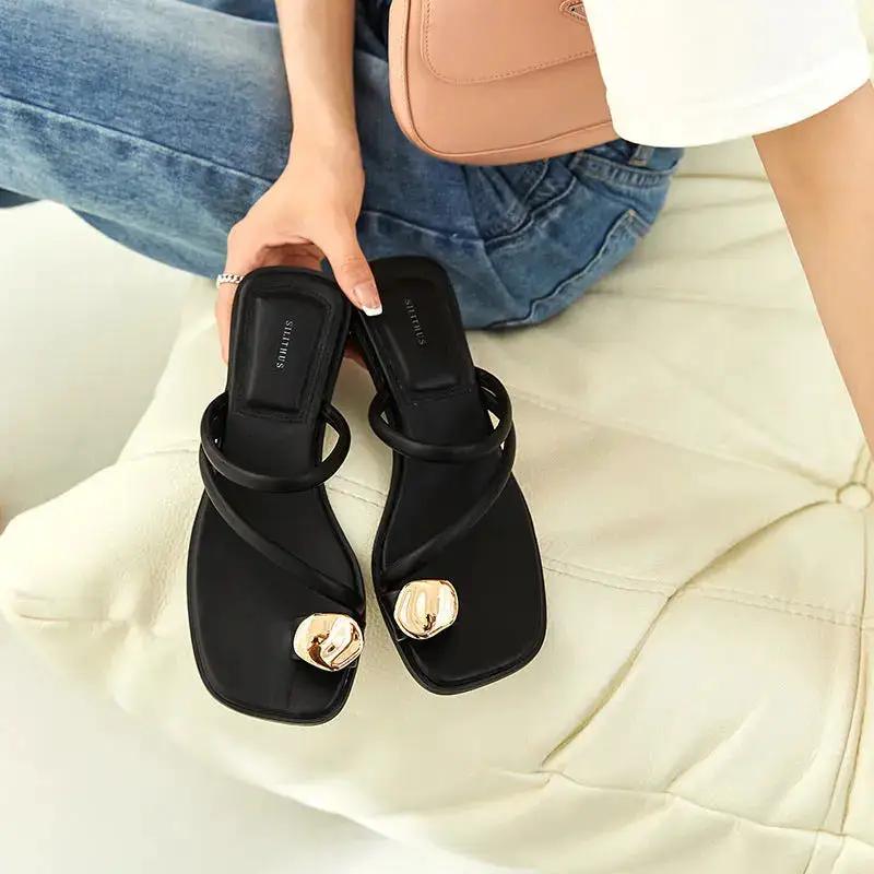 Sun Goddess Thong Slippers for Women Summer Outer Wear 2025 New French Fashion Metal Buckle Fairy Style Sandals by Dropshipman