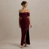DRESS FORU Elegant Red Evening Dress Jersey for Floor-Length One Word Collar Prom Party Sheath Vestidos De Fiesta Customized SHOPEZRA L.L.C.