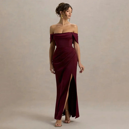 DRESS FORU Elegant Red Evening Dress Jersey for Floor-Length One Word Collar Prom Party Sheath Vestidos De Fiesta Customized SHOPEZRA L.L.C.