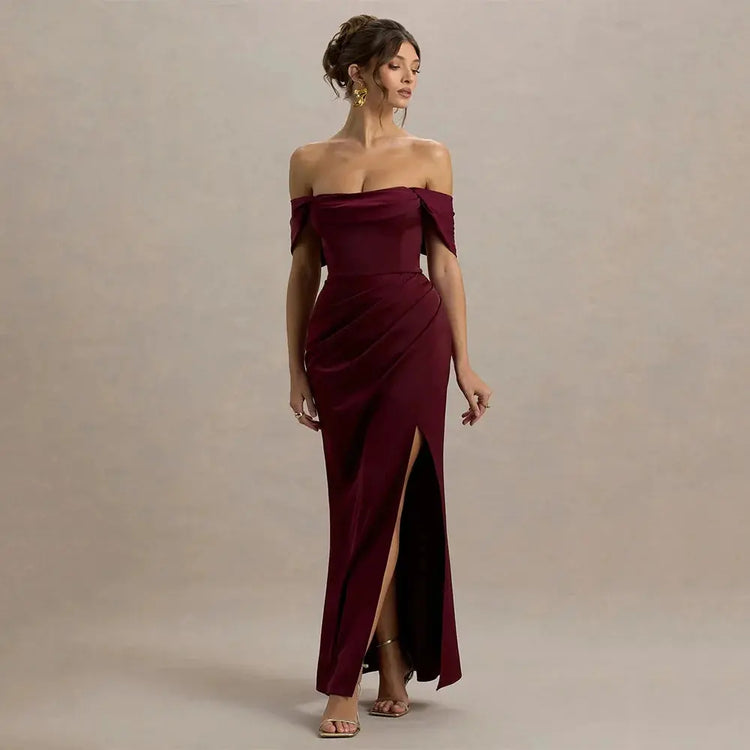 DRESS FORU Elegant Red Evening Dress Jersey for Floor-Length One Word Collar Prom Party Sheath Vestidos De Fiesta Customized SHOPEZRA L.L.C.