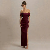 DRESS FORU Elegant Red Evening Dress Jersey for Floor-Length One Word Collar Prom Party Sheath Vestidos De Fiesta Customized SHOPEZRA L.L.C.