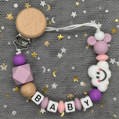2026 Custom Name Baby Pacifier Clips Chain Silicone Beads Teether Toys Dummy Holder Russian English Name Pacifier Chain Newborn by Dropshipman