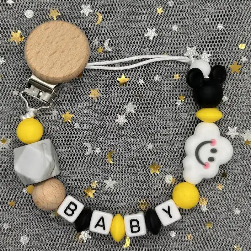 2026 Custom Name Baby Pacifier Clips Chain Silicone Beads Teether Toys Dummy Holder Russian English Name Pacifier Chain Newborn by Dropshipman